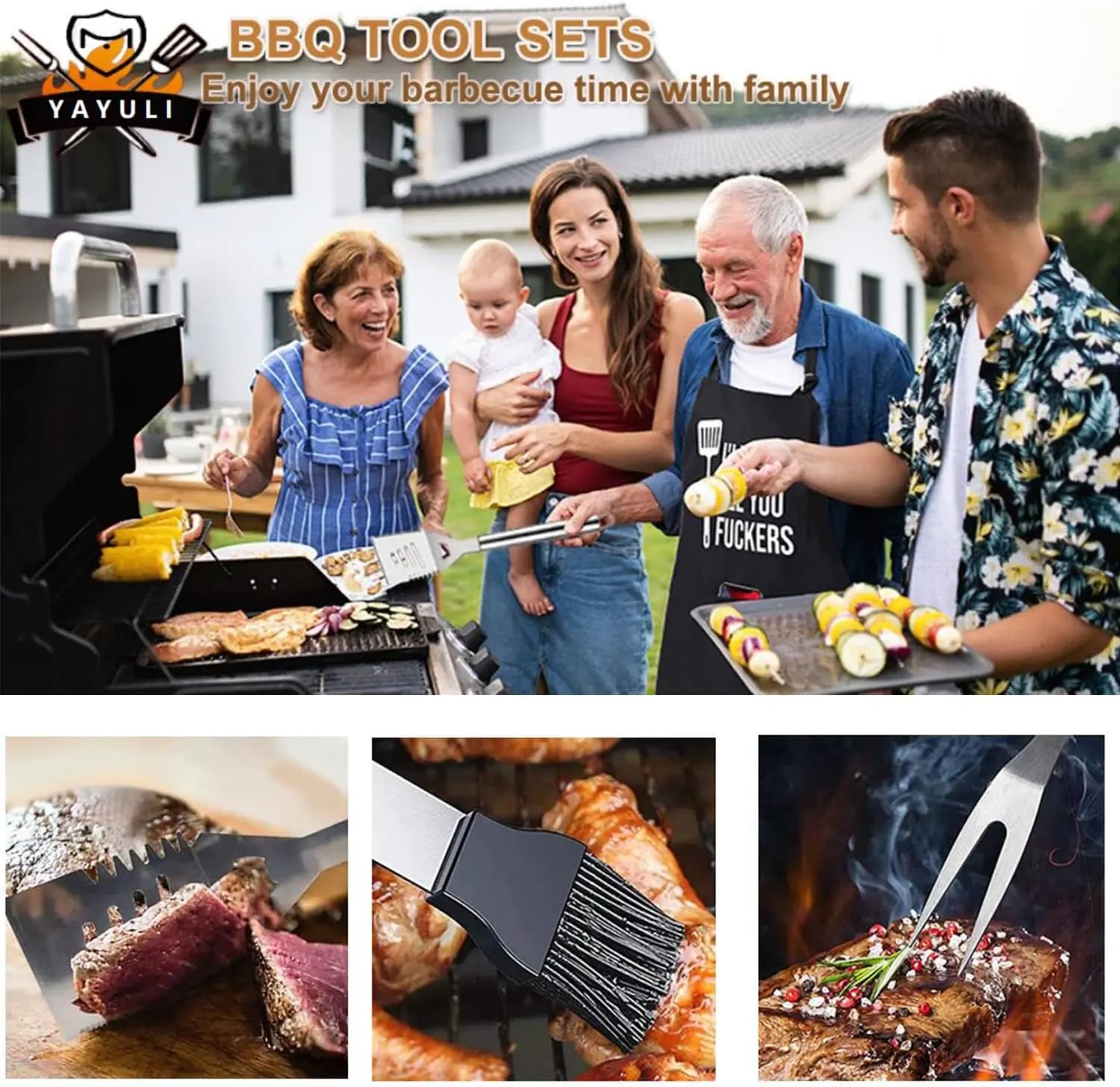 Stainless Steel BBQ Tool Set(with Barbecue Apron)Grilling Utensils Accessories,for Barbecue Indoor Outdoor,Party and Picnic,BBQ Grill Utensils Perfect Gift for Men and Women
