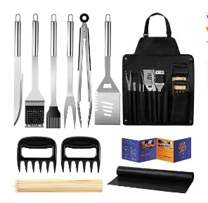 Stainless Steel BBQ Tool Set(with Barbecue Apron)Grilling Utensils Accessories,for Barbecue Indoor Outdoor,Party and Picnic,BBQ Grill Utensils Perfect Gift for Men and Women