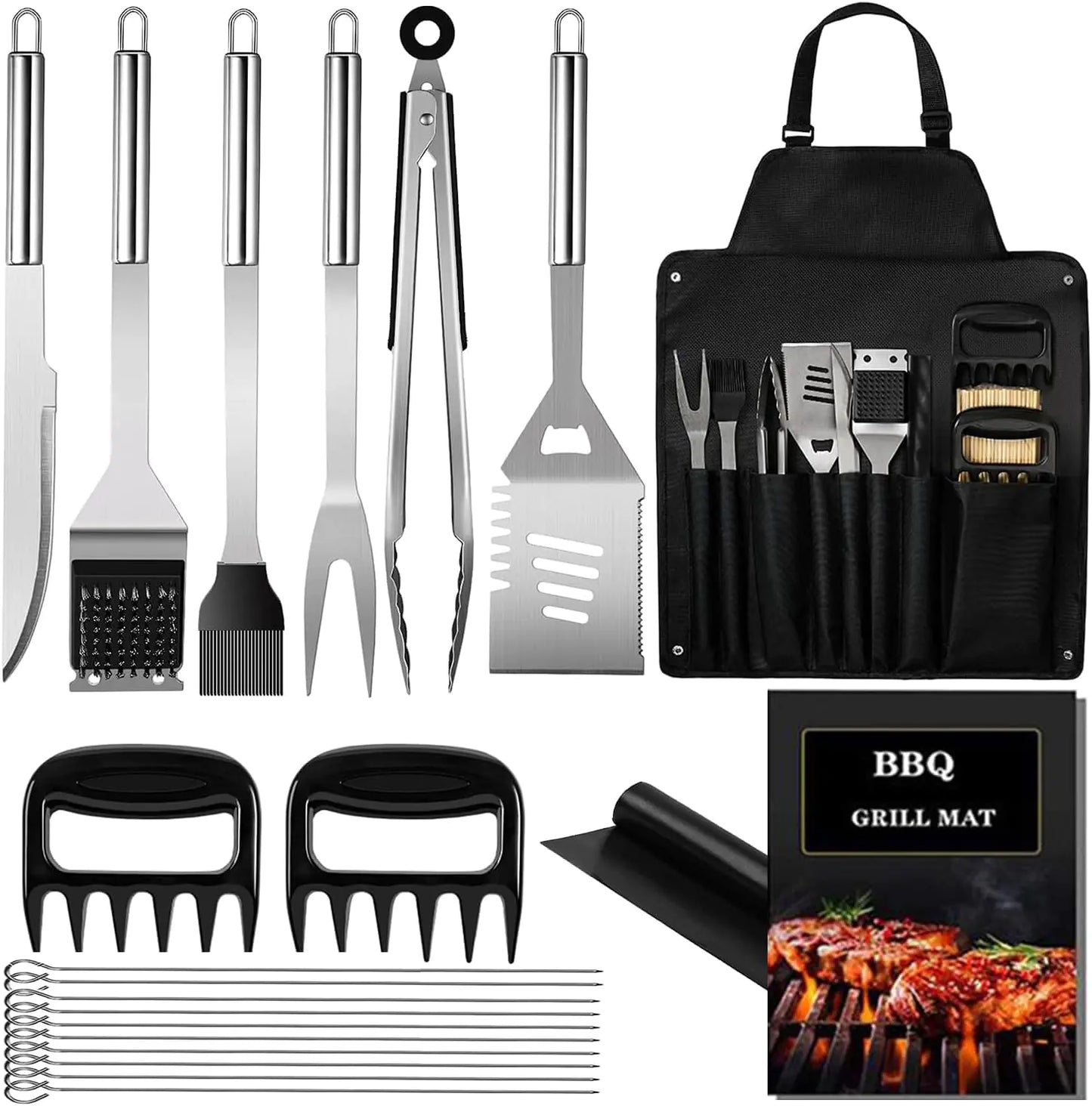 Stainless Steel BBQ Tool Set(with Barbecue Apron)Grilling Utensils Accessories,for Barbecue Indoor Outdoor,Party and Picnic,BBQ Grill Utensils Perfect Gift for Men and Women