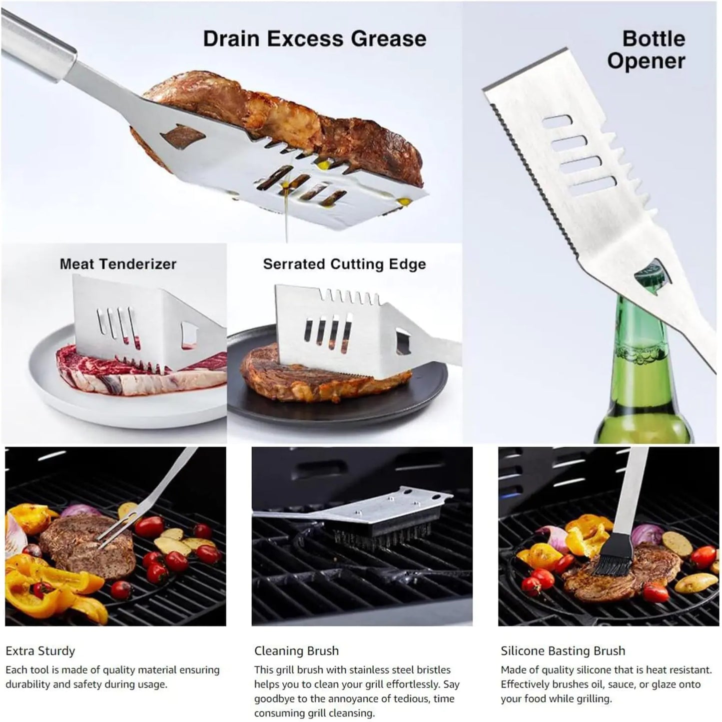 Stainless Steel BBQ Tool Set(with Barbecue Apron)Grilling Utensils Accessories,for Barbecue Indoor Outdoor,Party and Picnic,BBQ Grill Utensils Perfect Gift for Men and Women
